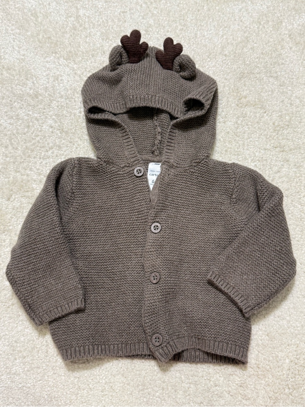 Carter's Baby Reindeer Hooded Brown Knit Sweater Size 6 Months